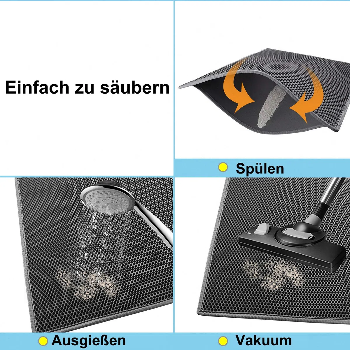 Pieviev Katzenklo Matte, Katzenstreu Matte Katzenklo Unterleger Waben Design Katzentoilette Vorleger Wasserdichte Doppelte Schichte Entwurf Bienenwabe Mat (Grau 61x38 cm)