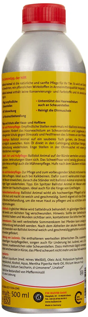 Jehn Unisex Ballistol-animal, 500ml Kanister Tierpflegeöl, Durchsichtig, 500ml EU