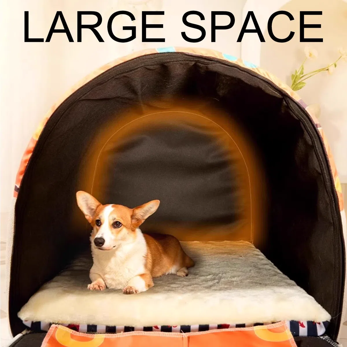 Großes Hundebett, 2-in-1, beruhigende Haustierhöhle, wasserdicht, abnehmbares Hundehaus, Anti-Angst, mit weichem Hundekissen, rutschfeste Unterseite, Hunde- und Katzenbett für den Innenbereich