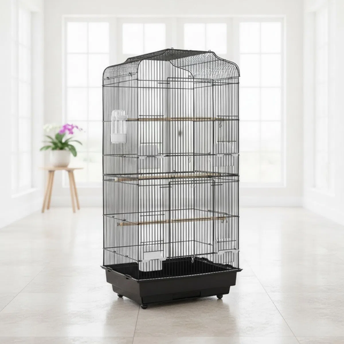 Vogelkäfig Groß Metall Käfig Käfighaus Käfigständer mit Stabilem Metallrahmen Und Gut Zugänglicher Tür Einfache Pflege Dank Ausziehbarer Wanne für, Array, Schwarz, Standardversion