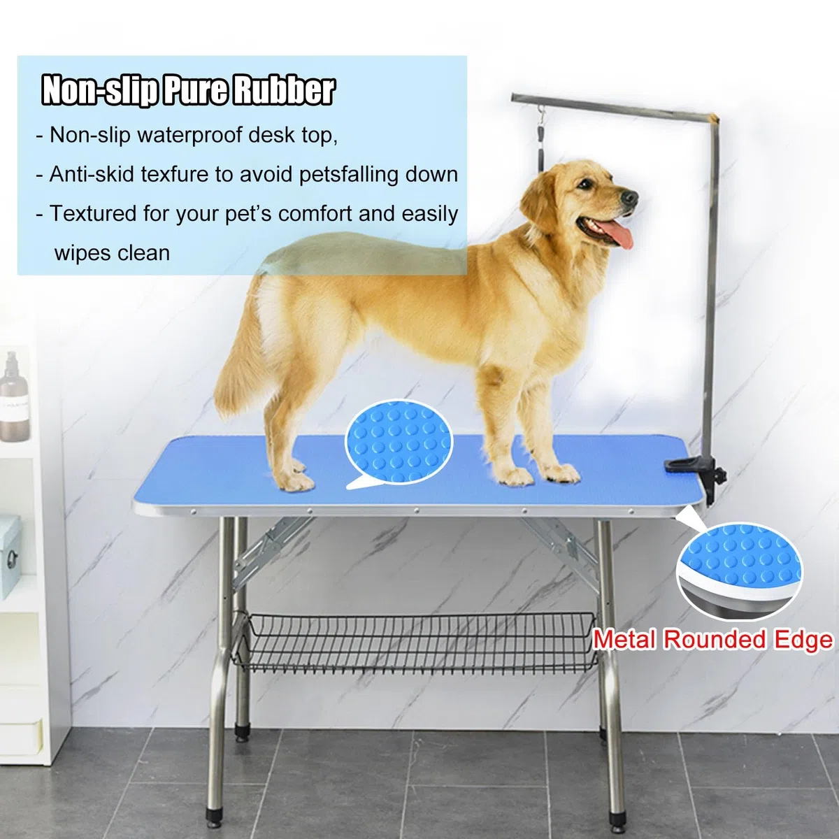 Haustierpflegetisch für Hunde zu Hause, professionelle Hundetrimm-/Badestation mit verstellbarem Arm/Schlinge, 32 38 46 Zoll hoher Katzenkosmetikständer, maximale Kapazität bis zu 330 Pfund (Größe: