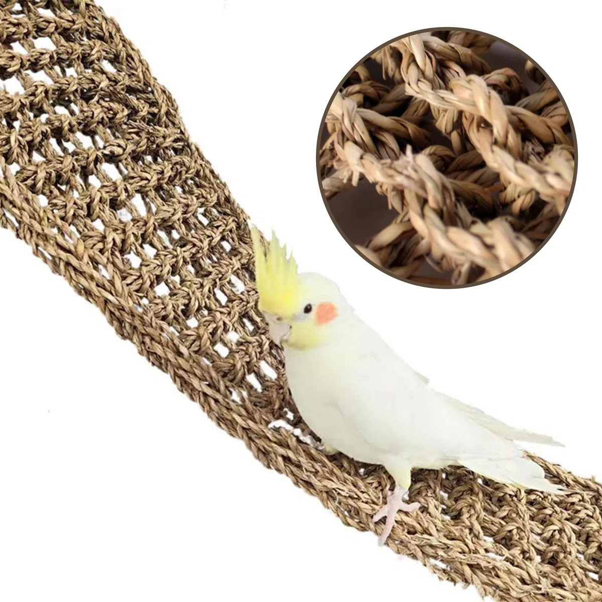 Vogel Seegrasmatte,Vogel Hängematte mit Haken Natürliches Seegras-Gewebenetz Reptil Hängematte Netzmatte für Nymphensittich Hamster Meerschweinchen Ratten,52 x 20 cm