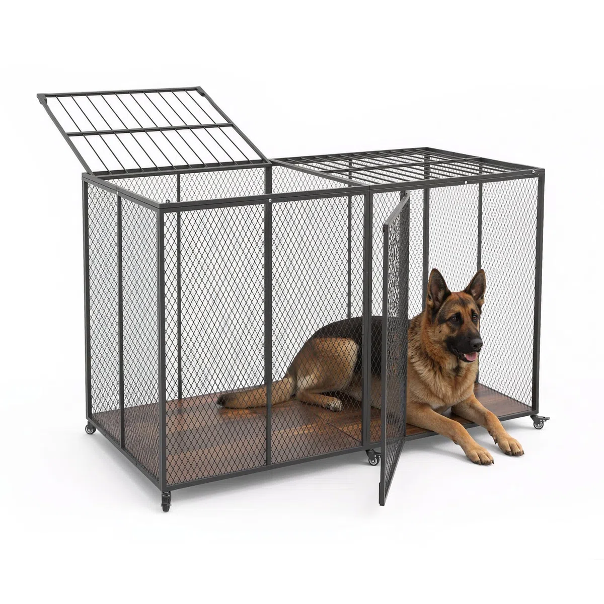 VEVOR Hundekäfig Hochbelastbar 1626x837x1037 mm, Hundebox Geeignet für Große Hunderassen bis 136 kg, Haustierkäfig Hundegitterbox aus Stahlrahmen mit Doppeltüren & Feststellbaren Rollen