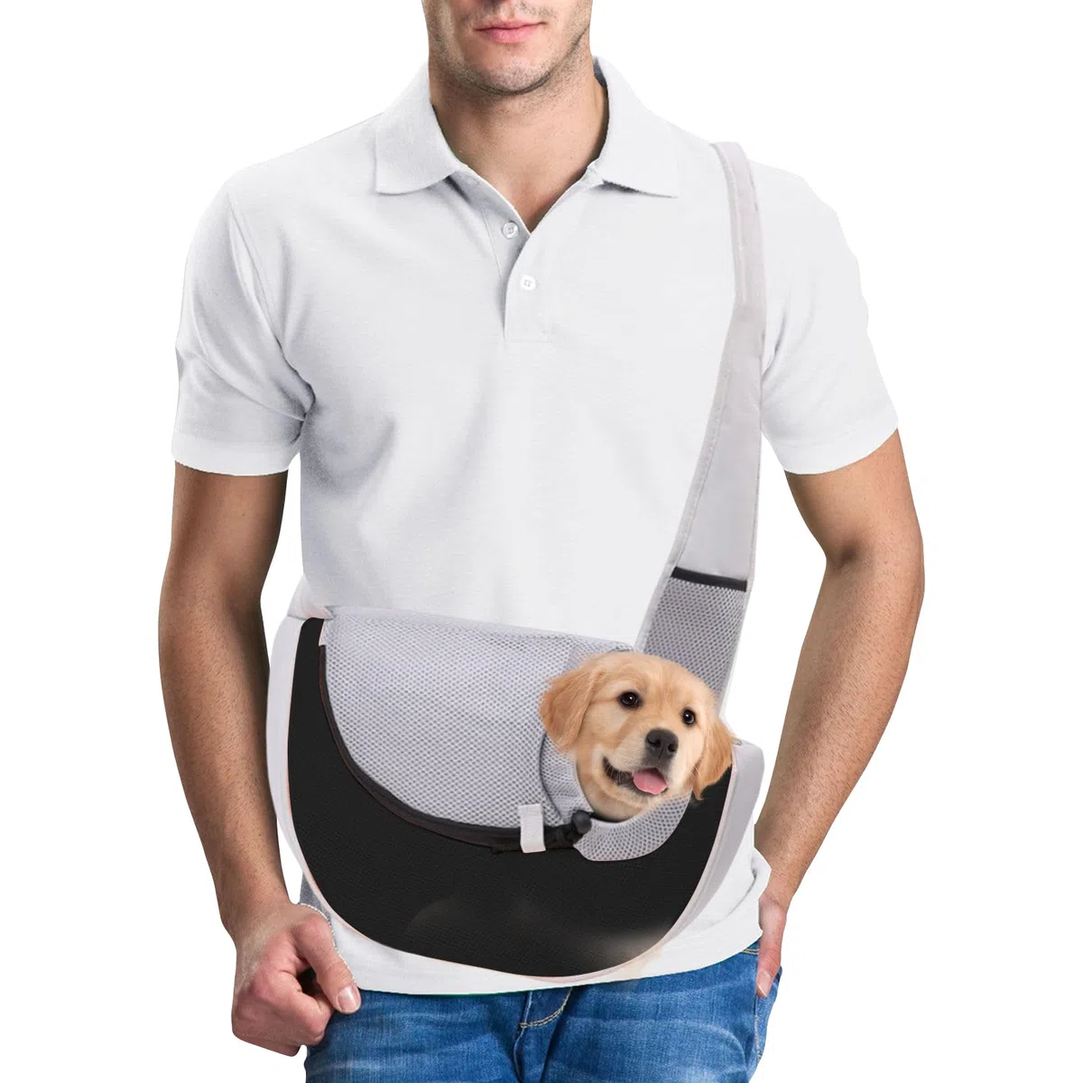 PETCUTE Hundetragetasche Tragetuch,Verstellbare Transporttasche für Haustiere,Welpen Umhängetasche für Outdoor Reisen,Atmungsaktiv Haustiertragetasche mit Sicherheitsleine,Bis zu 4kg,Schwarz,S