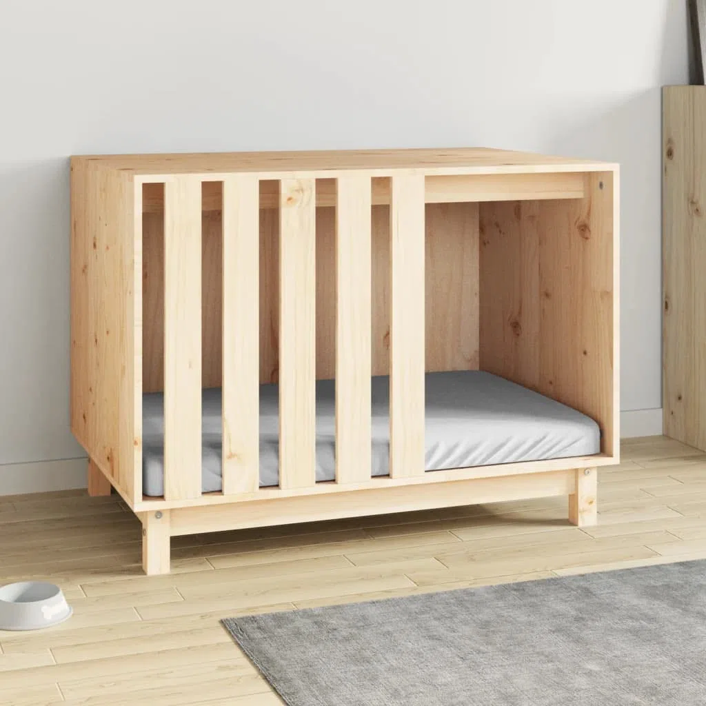 Hundehütte Massivholz Kiefer 90x60x67 cm wetterfest isoliert mit Tür Klappe und Boden Schutz für Garten Outdoor und Indoor als Rückzugsort und Schlafplatz für Welpen und Hunde