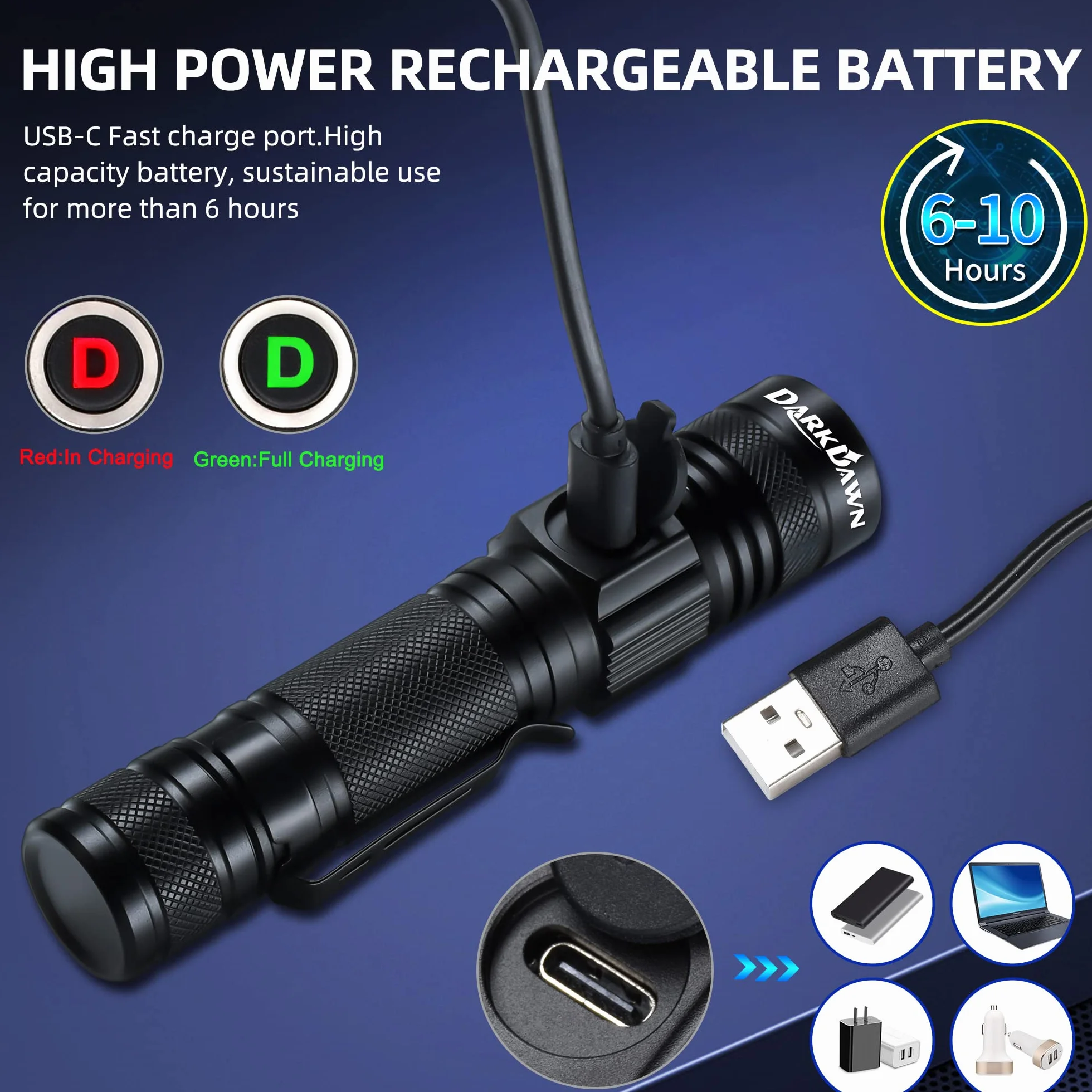 DARKDAWN UV Taschenlampe 395nm Licht USB Wiederaufladbare, Ultraviolett-LED-Schwarzlicht Woodsche Lampe Tragbare, Mini-Detektor für Haustier Urin Flecken, Edelstein, Harz Aushärtung, Fluoreszenz