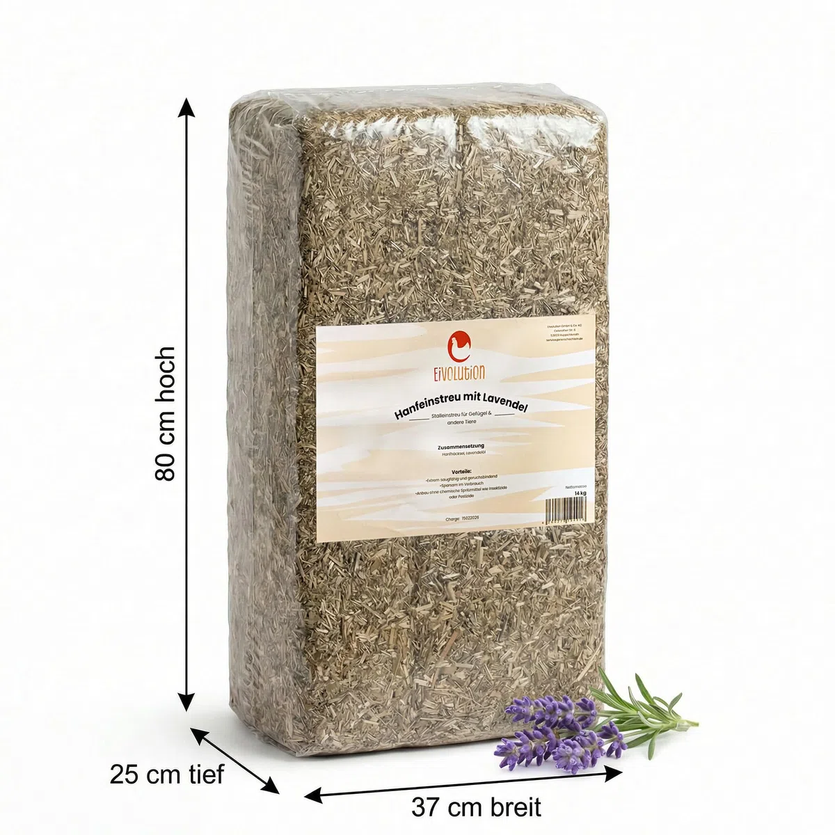 Hanfeinstreu mit Lavendel - 14 kg Ballen - staubarm, hohe Saugkraft, ca. 140 L Streuvolumen