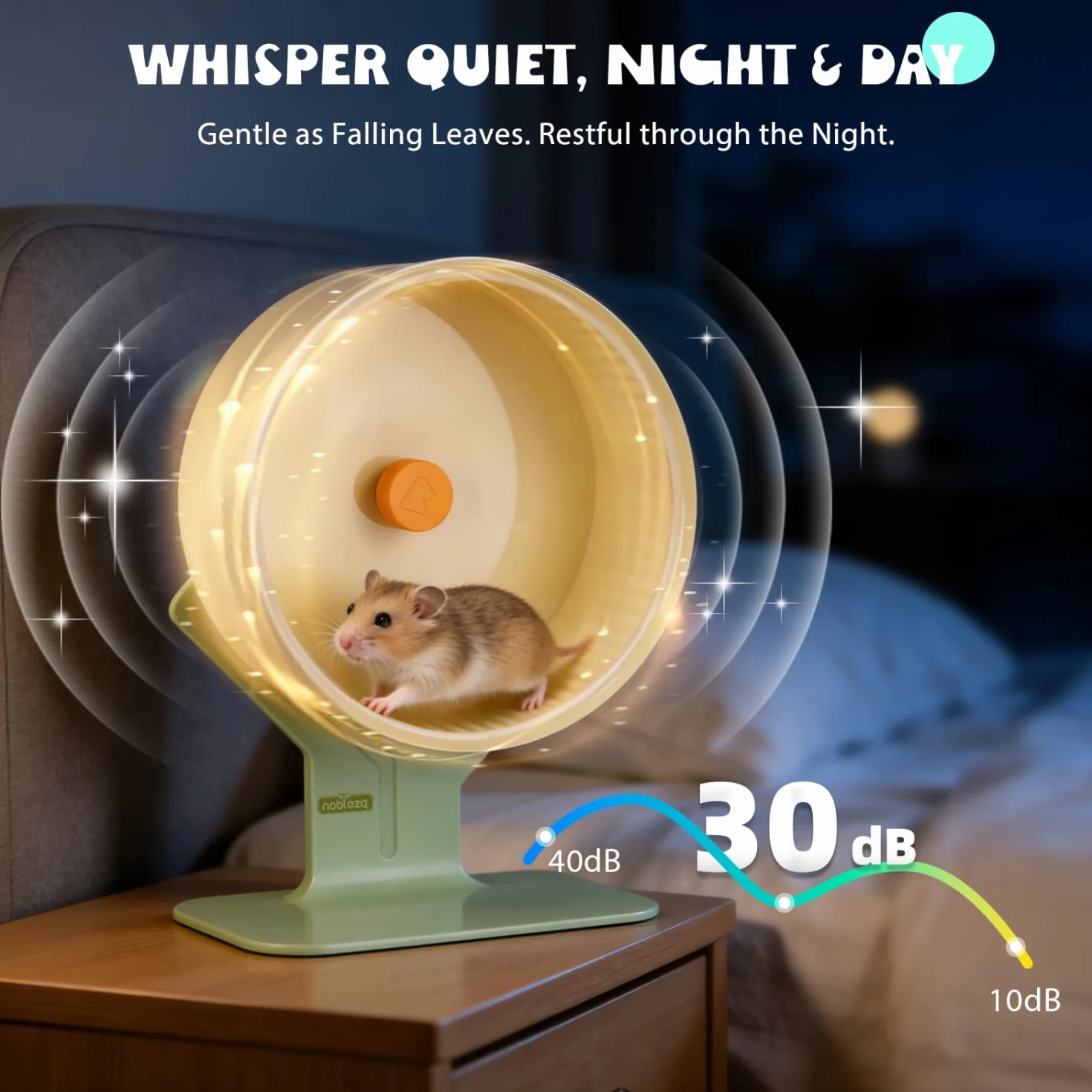 Nobleza Hamsterrad 22cm Leise, Laufrad Hamster Höhenverstellbar für Zwerghamster Goldhamster Rennmäuse, Geräuschloses Nagerspielzeug & Hamsterzubehör mit Stabiler Basis & Nahtloser Laufbahn, Grün/Gelb