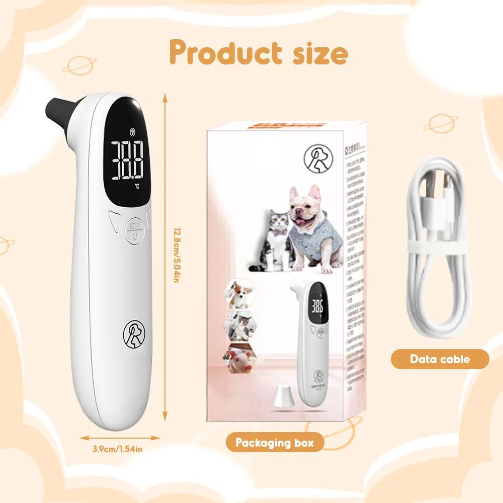 Ohrthermometer Hund, Fieberthermometer Hund Katze mit LED Anzeige, 12,8 * 3,9 cm Tragbares Ohrthermometer für Hunde, Katzen, Kühe, Ferd und Tiere, Schnelle Und Genaue