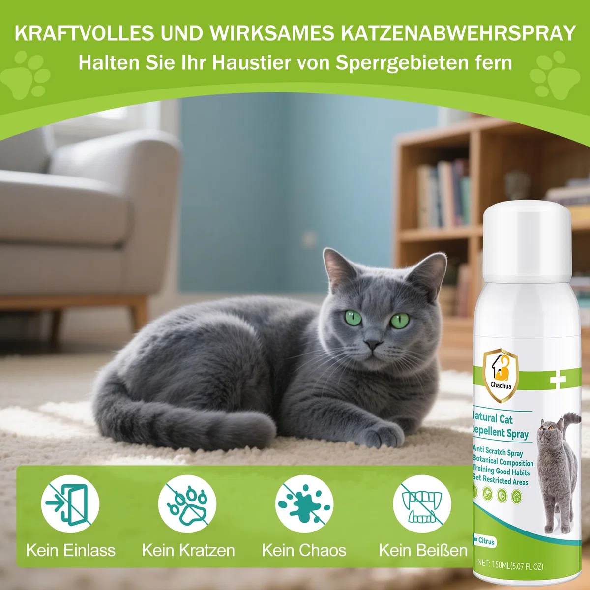 Katzenabwehrspray, 150ml Fernhaltespray Katzen für Innen und Außen, Anti Katzen Spray, Katzenschreck Spray für Pflanzen, Sofas, Böden, Möbel, Schützt Ihr Zuhause