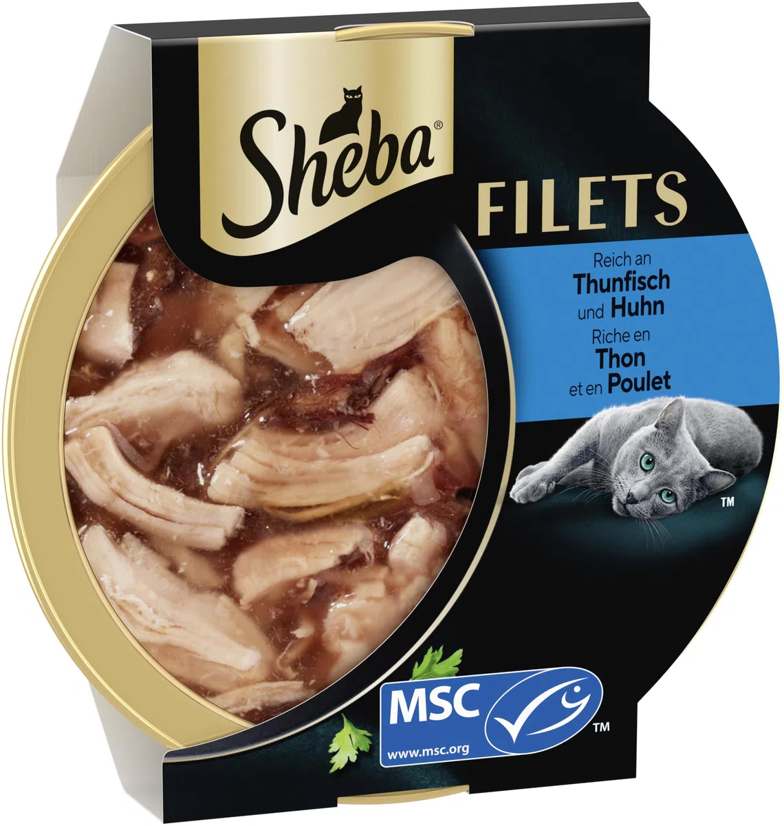 SHEBA Filets Adult Katzenfutter in Sauce mit Huhn und Thunfisch 16 x 60g Schale