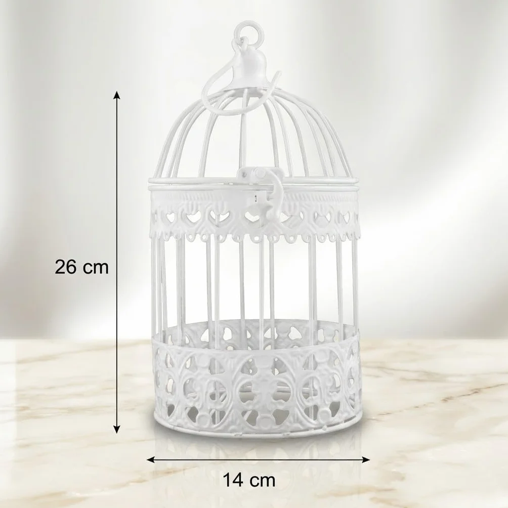 Metall Deko Vogelkäfig weiß - Hochzeitsdeko Vintage - 26 x 14 cm (P-011) - Tischdeko Hochzeit Vogel Voliere Landhaus Stil