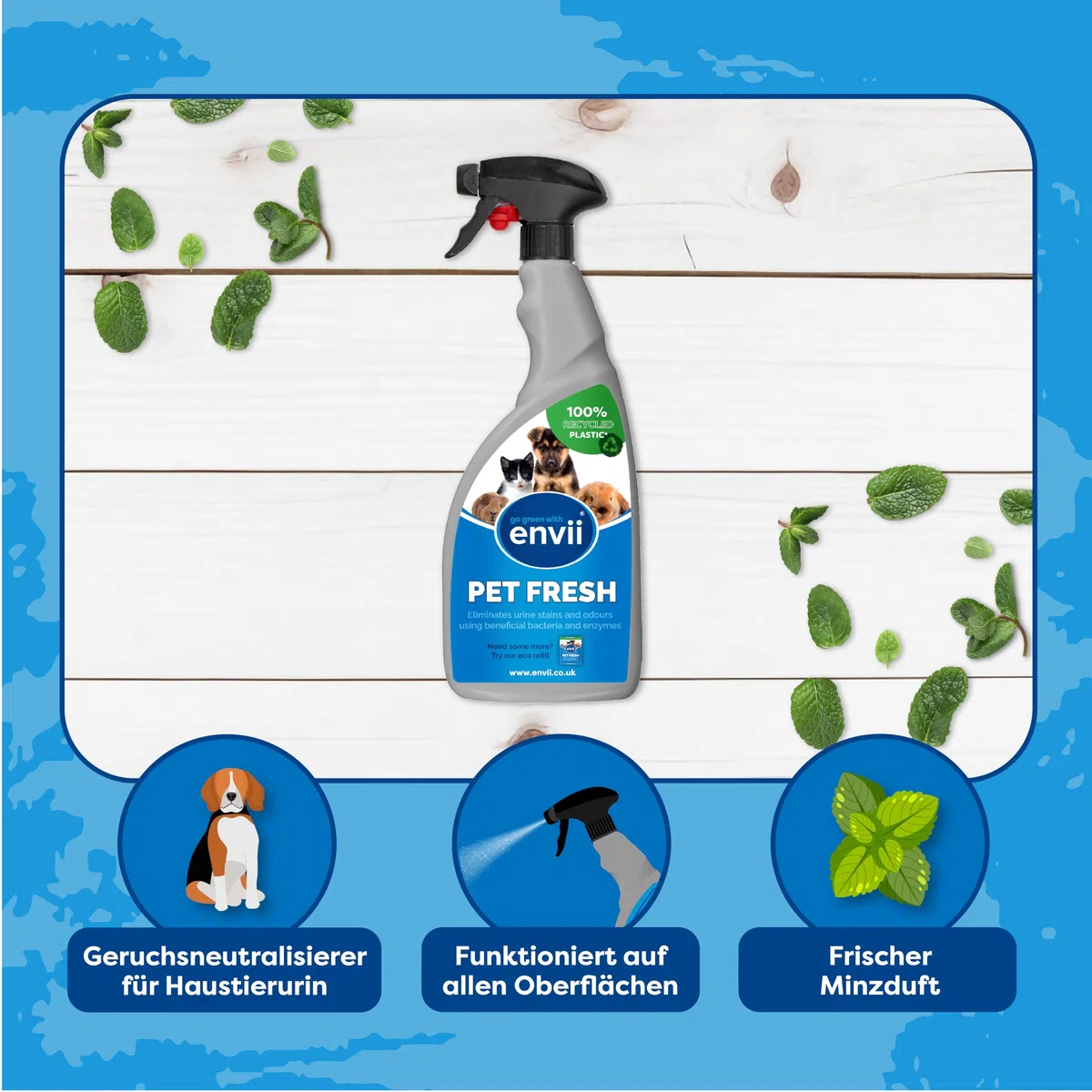 Envii Pet Fresh Enzymreiniger für Katzenurin und Hundeurin Geruchsentferner & Fleckenentferner Gegen Alle Gerüche, Reinigung auf Sofa, Sessel, Matratze, Auto, Porentief & Biologisch