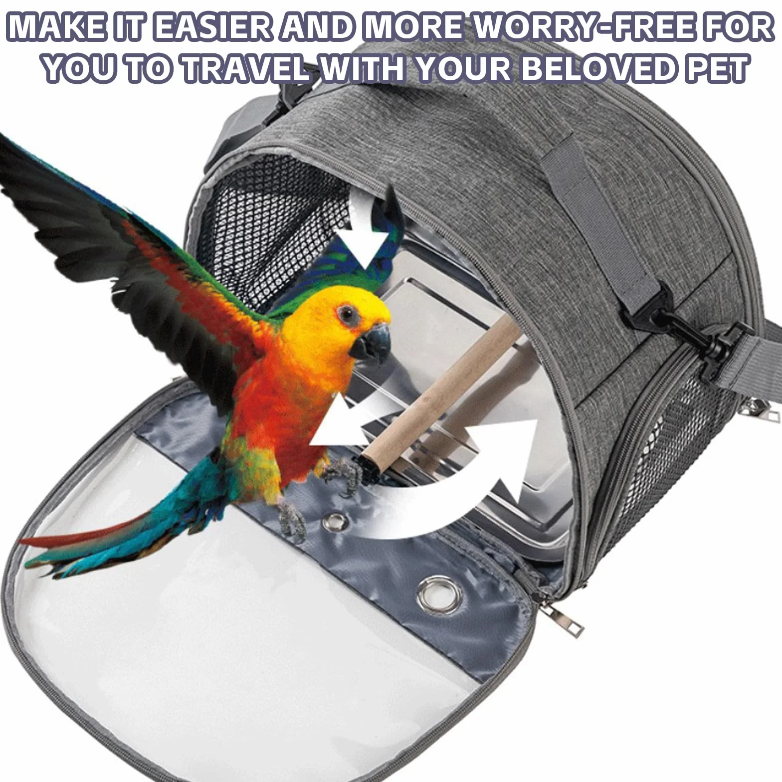 Vogel-Tragetasche mit Tablett und Stehstange, Vogel Transportbox, Atmungsaktiver Tragbarer Vogelkäfig für Wellensittich/Sittiche/Kleintiere, Bird Transport Box(Schwarz)
