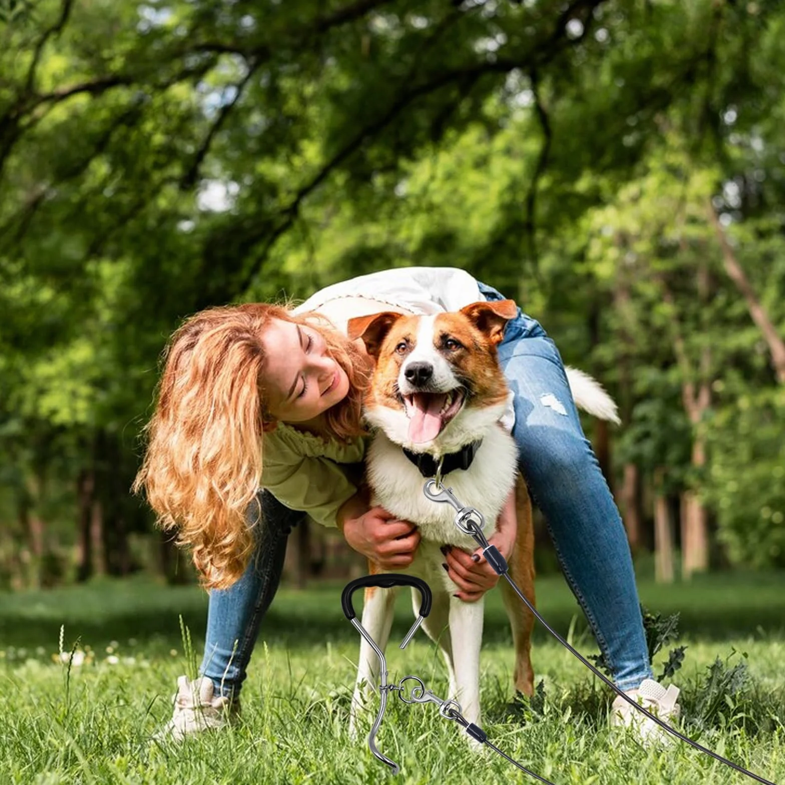 Bodenanker Hund, Erdanker Bodenanker Trampolin Set 17 Zoll Hund Anlegepflock für Große Hunde Robuste Erdanker für Trampolin mit 3m Schleppleine Rostfrei Sicherung Set für Kleine Bis Mittlere Hunde