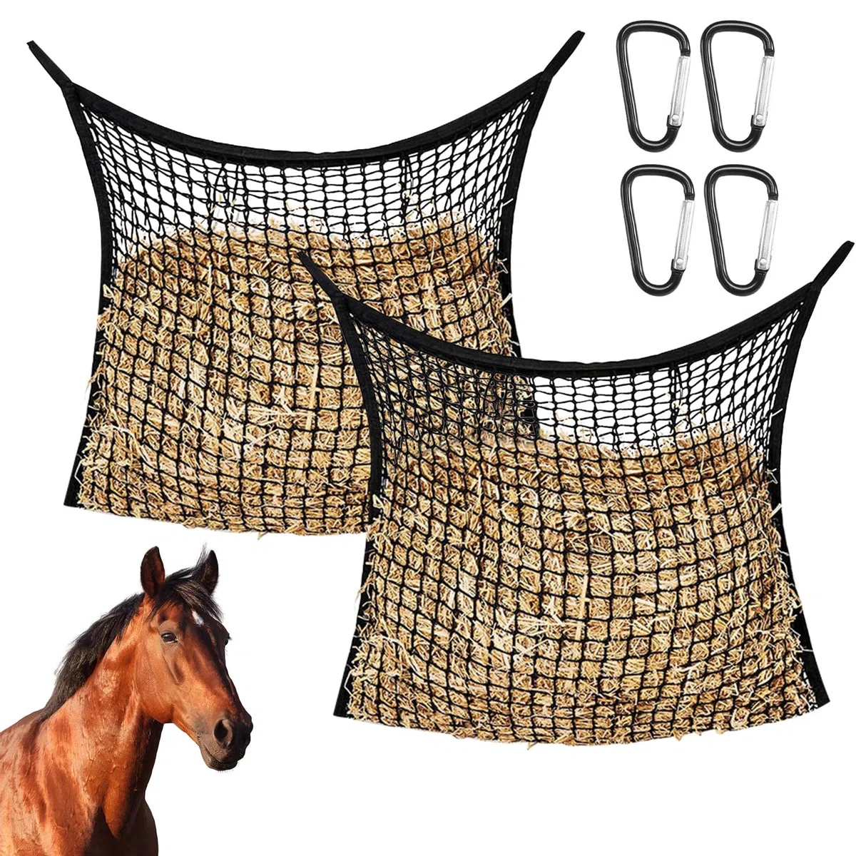 2 Stück Heunetz für Pferde, 80x90 cm Hay Engmaschig Futtermittelnetz Futternetz für 40lb Heu, Heusack Heutasche Engmaschig Kontrollieren Sie Die Fressgeschwindigkei