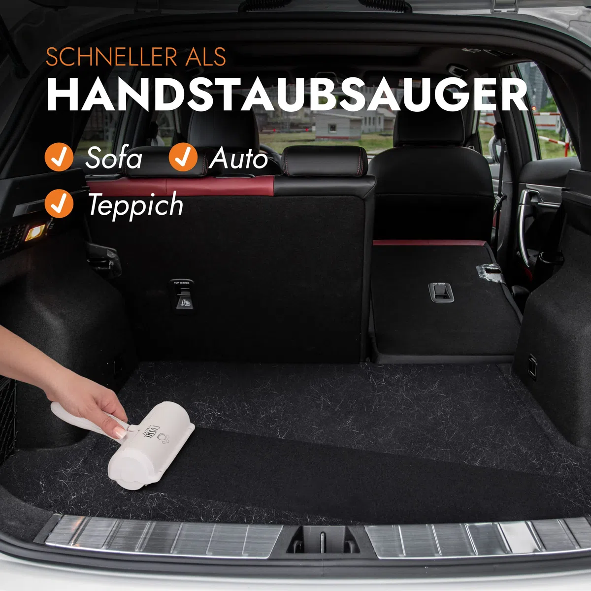 FusselMonster Tierhaarentferner Fusselrolle mit Sammelkammer – Wiederverwendbarer manueller Hunde- & Katzenhaarentferner für Sofa, Teppich & Autositze (weiß)