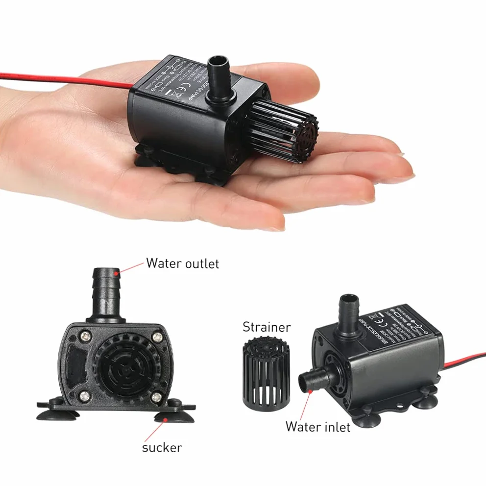 Decdeal 4.8W USB Tauchpumpe Aquariumpumpe Förderpumpe Brunnenpumpe mit Fluss-Einstellung 300L/H, Max Höhe 3 Meter, Inkl. Filter