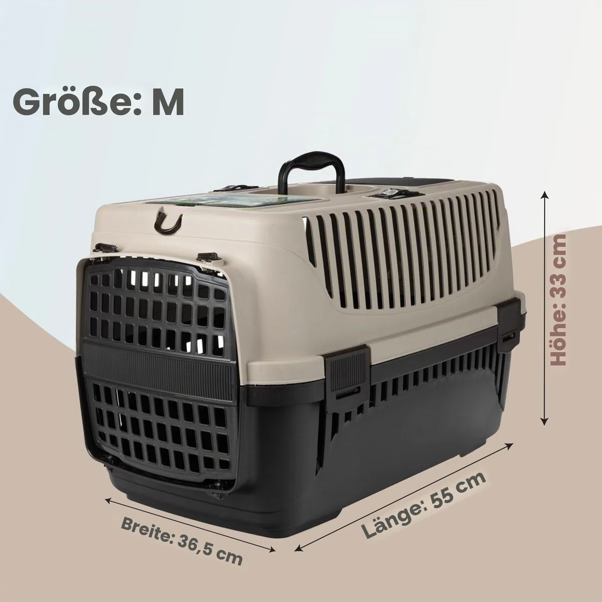 HAPPET Hundetransportbox Molly M Beige Braun 55x36,5x33 cm – Stabile Transportbox Hund aus Kunststoff mit Belüftung, sichere Hundebox für Auto, Reisen & Transport für kleine Hunde