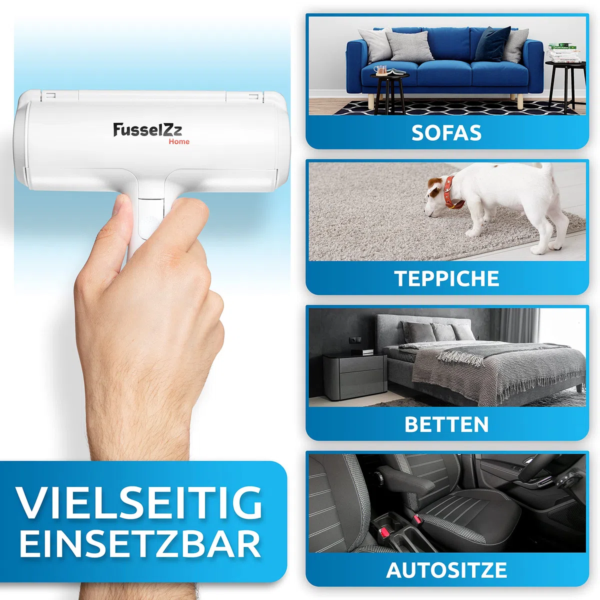 Fusselrolle Tierhaare – Premium Tierhaarentferner zum Entfernen von Hunde- & Katzenhaaren – Wiederverwendbar für Sofa, Teppich, Bett & Auto