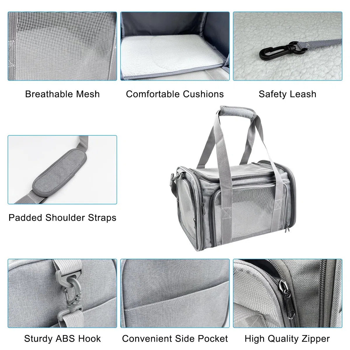 Transporttasche Katze, Faltbare Hundetragetasche Katzentragetasche, Transporttasche für Katze Hund, 45x25x26 cm Hundetransportbox, Haustiertragetasche, für Mittel Kleine Haustiere (Grau)