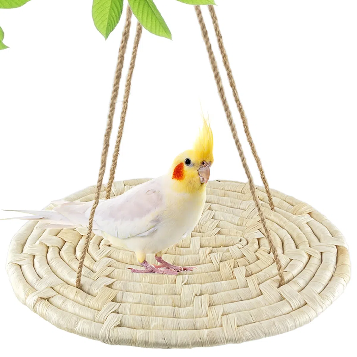 FlidRunest Vogelschaukel Matte Spielzeug, Natur Mais Gewebte Matte Hängematte mit Haken, Vogelkauspielzeug, Vogelkäfig Zubehör, Kletterhängematte für kleine bis mittelgroße Vögel Sittiche Lovebirds