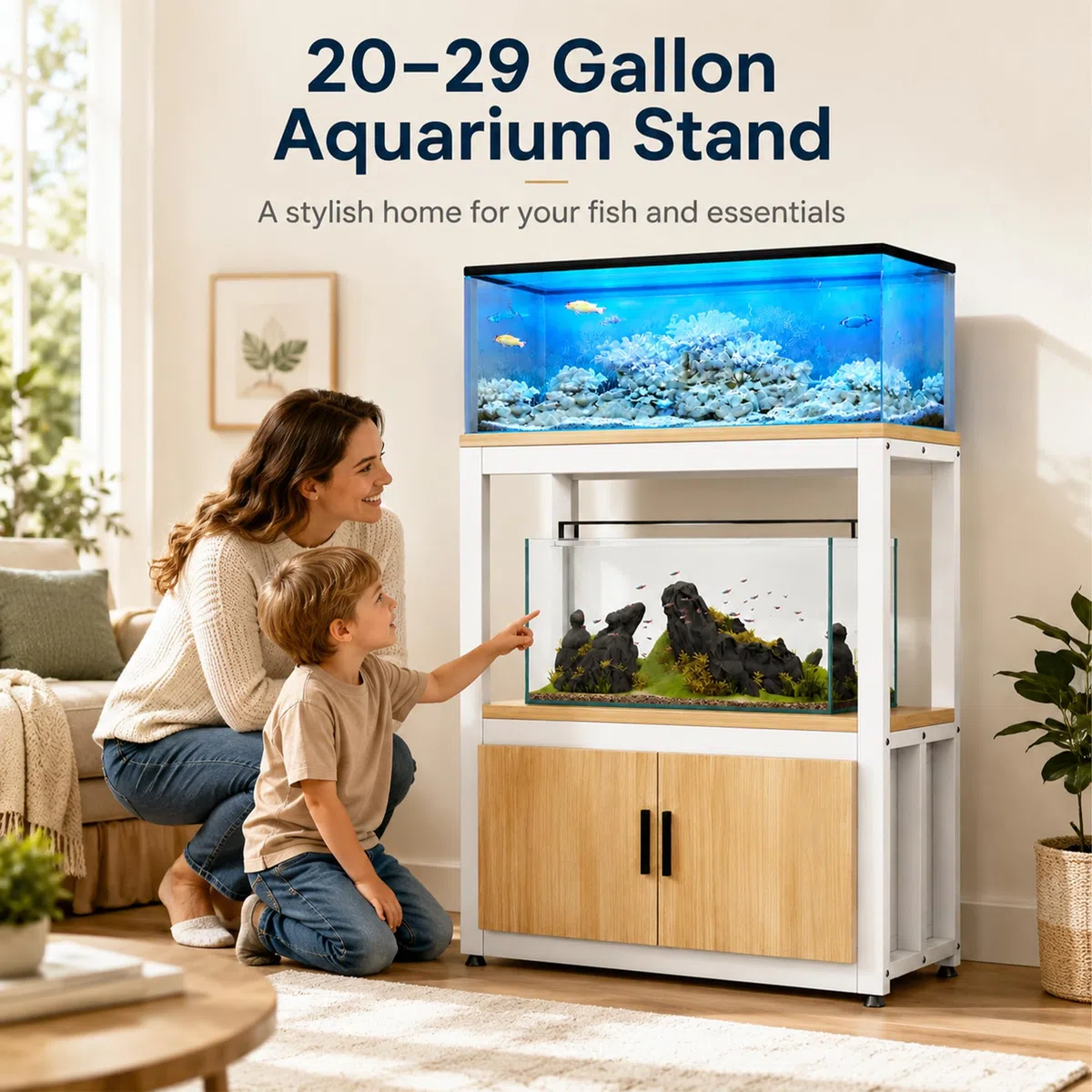 JSWHYBD Aquarienständer 76L ~ 110L, Schwerlast-Aquarienschrank mit Stauraum