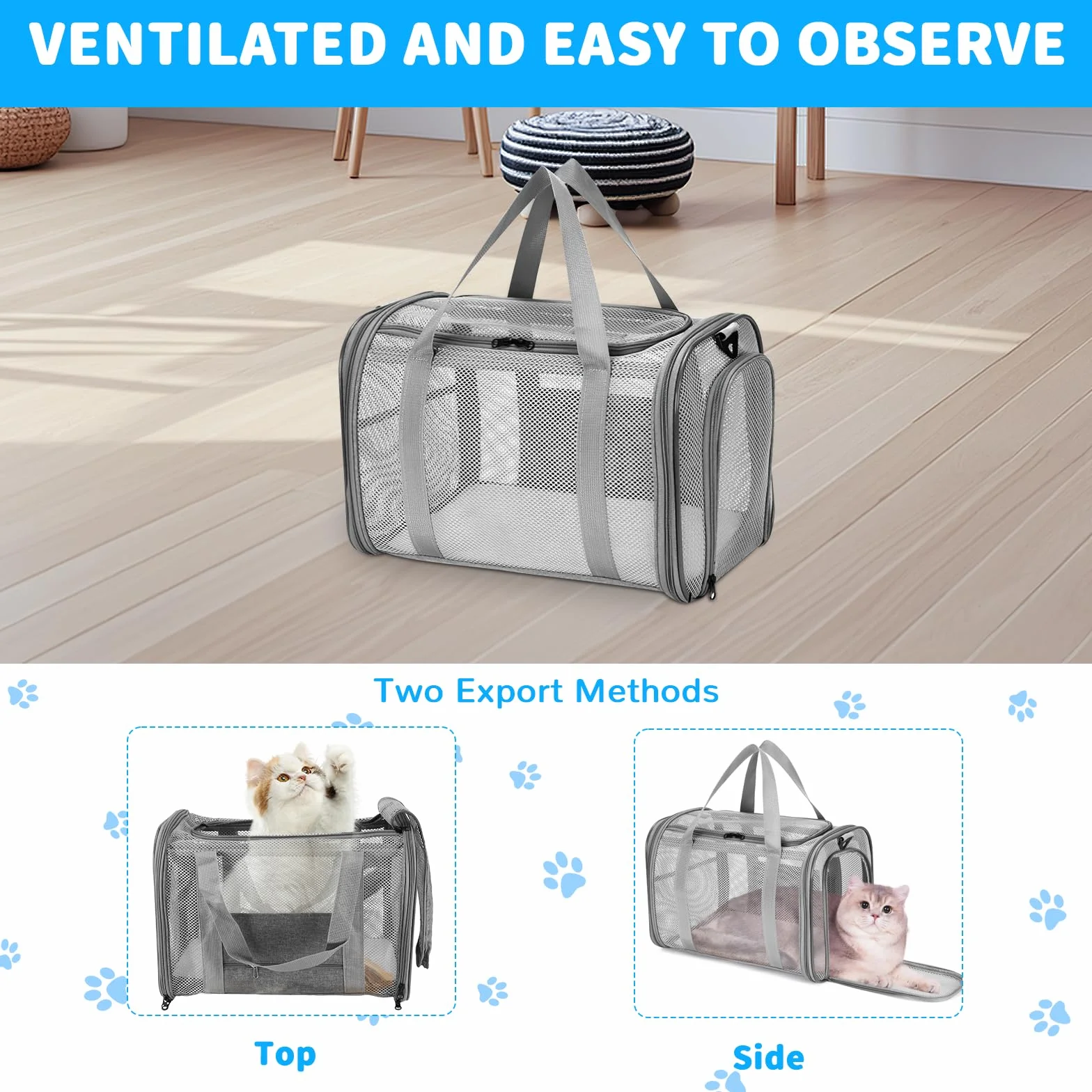 Katzentragetasche, Transporttasche für Katze Hund, Hundetransportbox Hundebox Faltbar, Katzentransportbox mit Tasche & Griffen, Transportbox für Kleine Hund Katze, Zug, Reisen(42x26x29cm)