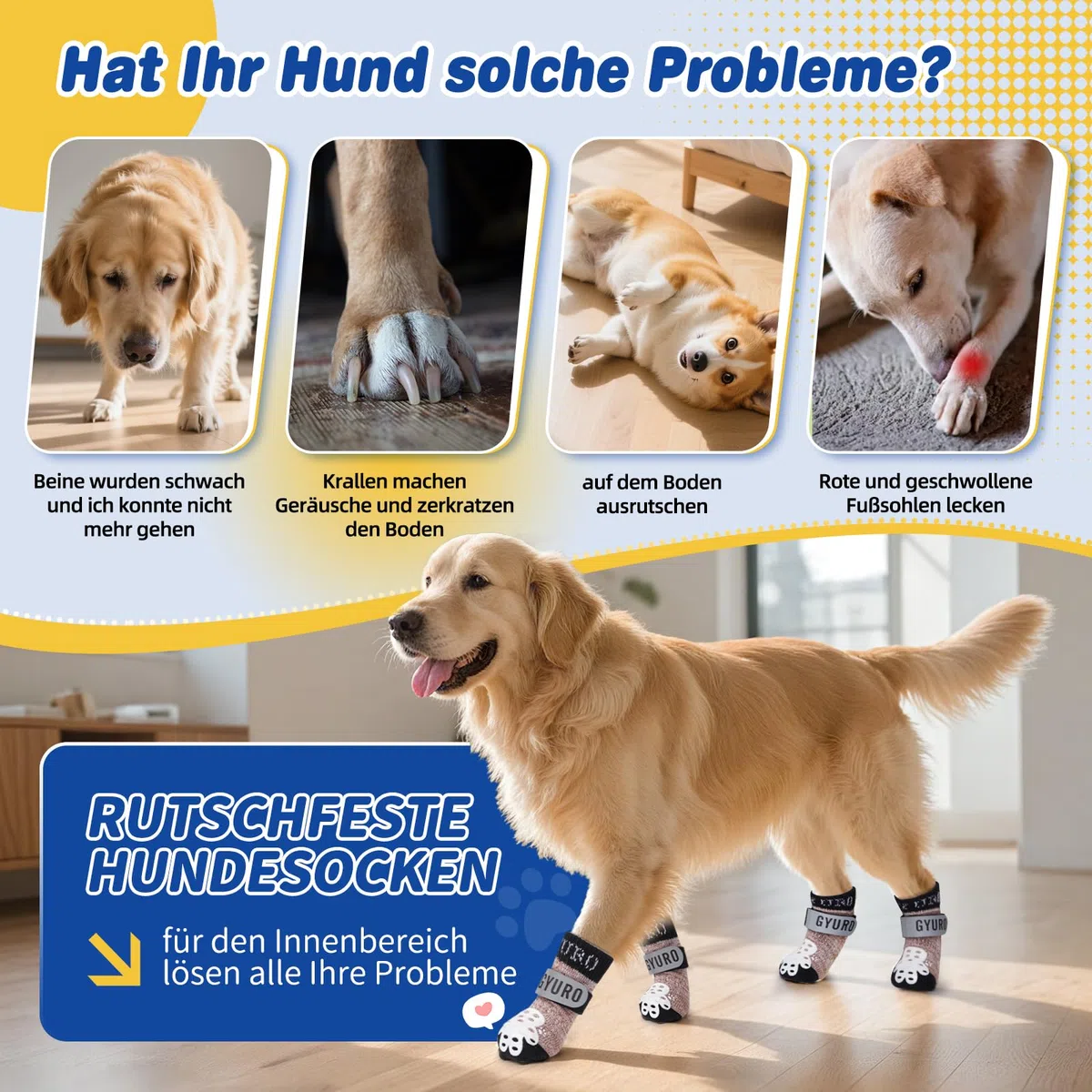 4-seitige rutschfeste Hundesocken mit reflektierenden verstellbaren Trägern für Indoor-Pfotenschutz auf Hartholzböden mit Vollschutz-Traktionskontrolle (Khaki, XL)