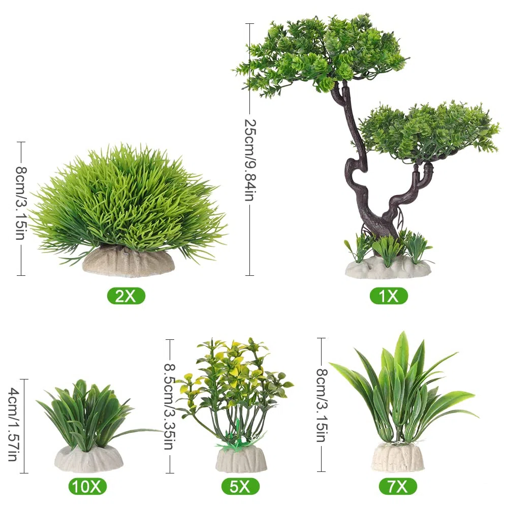 25 Stück Kunststoff Aquarium Pflanzen Baum Set, Kunststoffblumen Künstliche Aquatische Pflanzen Künstliche Fisch Tank Pflanzen für Aquarium Dekorationen