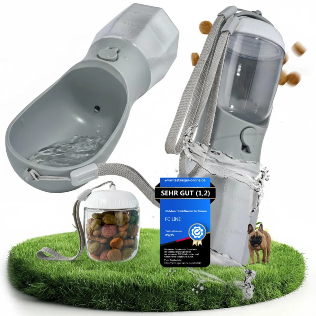 Hundetrinkflasche 300ml – 3-in-1 Trinkflasche mit Napf & Rücklauffunktion – 100% auslaufsicher, BPA-frei – für kleine Hunde, Wandern, Reisen & Autofahrten