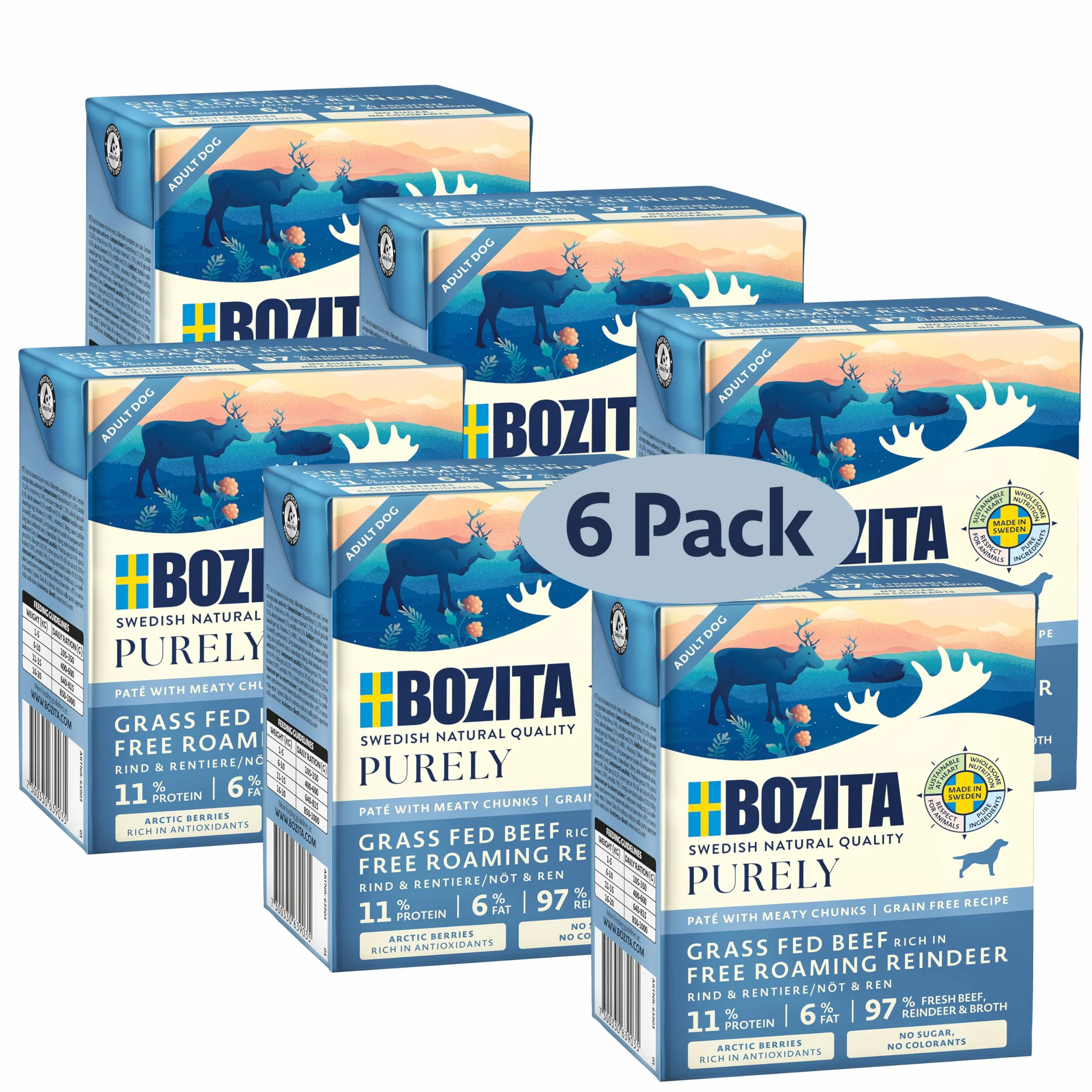 Bozita Purely Paté Adult Rentier – 370g – getreidefreies Nassfutter in der Dose für Hunde – mit 11 % Protein & 6 % Fett – für alle Hundegrößen & Aktivitätslevel – ohne Zucker & künstliche Zusätze