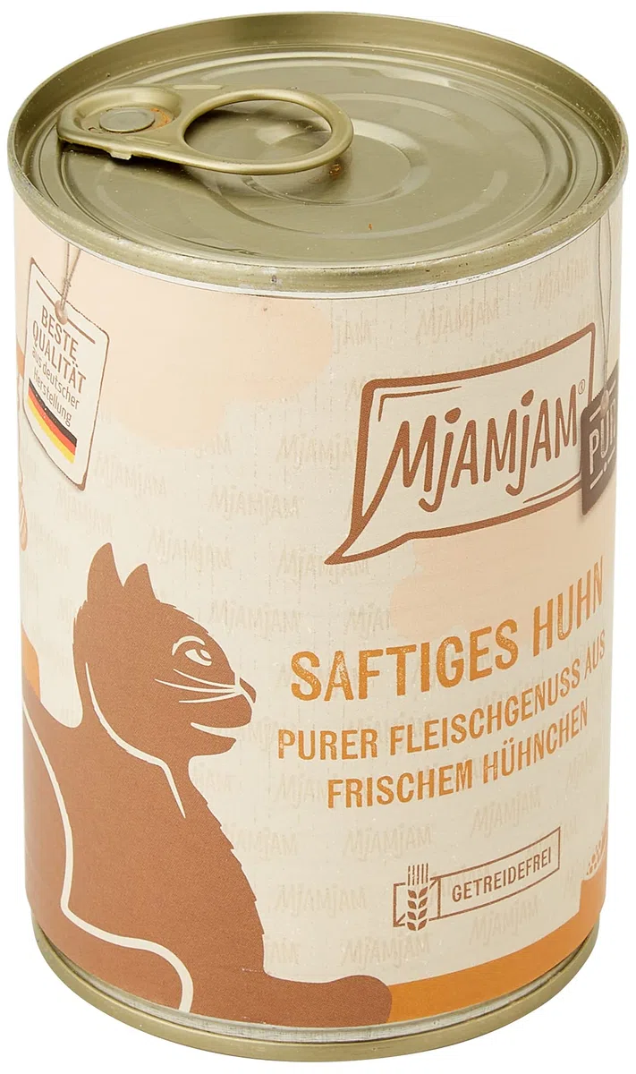MjAMjAM - Premium Nassfutter für Katzen - purer Fleischgenuss - saftiges Hühnchen pur, 6er Pack (6 x 400g), getreidefrei mit extra viel Fleisch