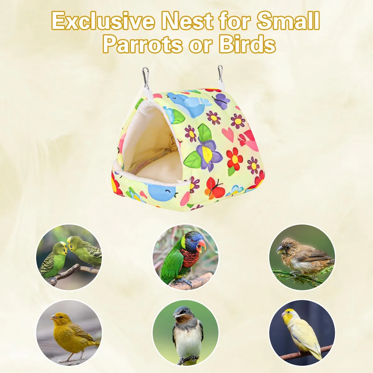 Vogelbett für Käfig, warmes Winternest, Hängematte mit Aufhängehaken, Käfigzubehör für kleine Vögel, Sittiche, Nymphensittiche, Liebesvögel, Nymphensittiche, Sittiche, Hamster