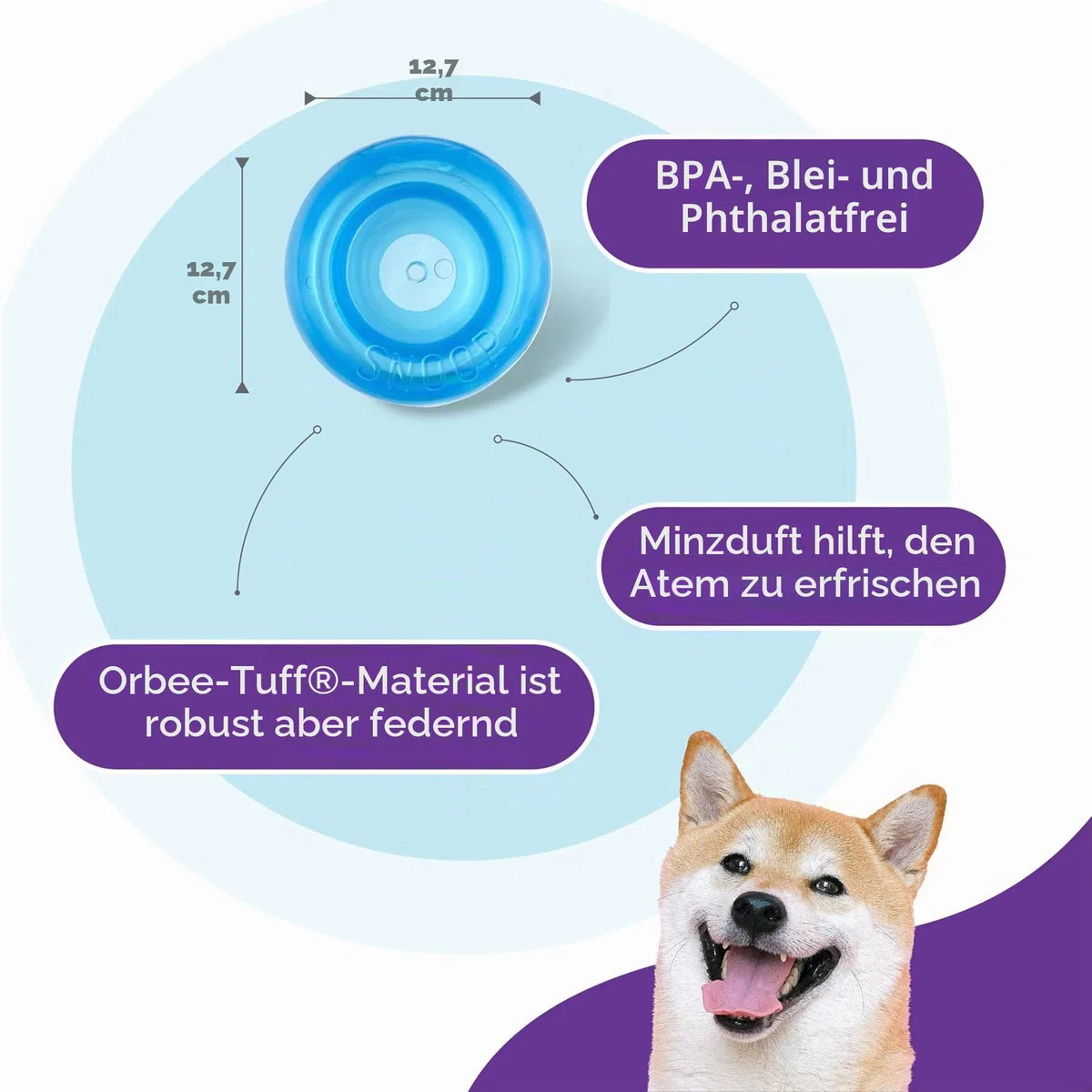 Planet Dog Orbee-Tuff Snoop - Interaktives Spielzeug für Hunde - Snackball - Blau - Groß