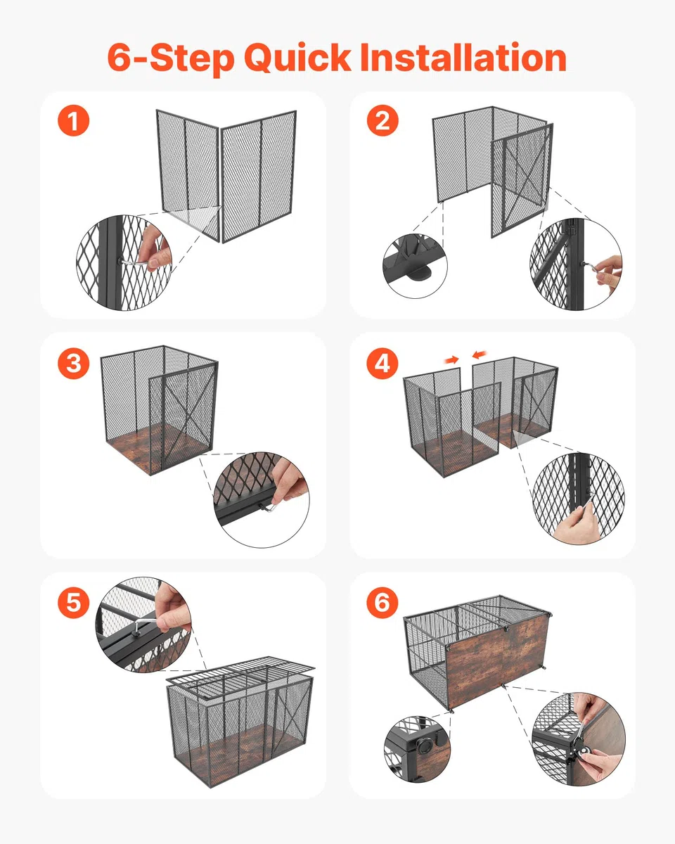 VEVOR Hundekäfig Hochbelastbar 1626x837x1037 mm, Hundebox Geeignet für Große Hunderassen bis 136 kg, Haustierkäfig Hundegitterbox aus Stahlrahmen mit Doppeltüren & Feststellbaren Rollen