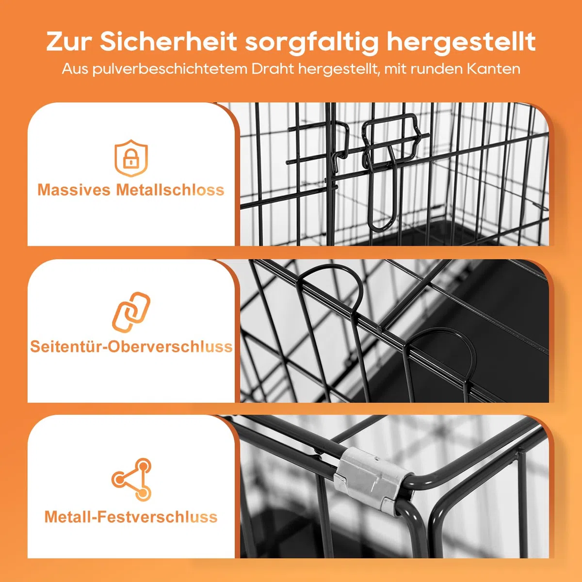 BestOffice Hundekäfig, klappbar, mit 2 Türen, ausziehbar Kunststofftablett und Griff, Hundetransportbox für Reisen, 61x42x48cm, S, Transportbox- Haustiere, Innen und Außenbereich, Schwarz