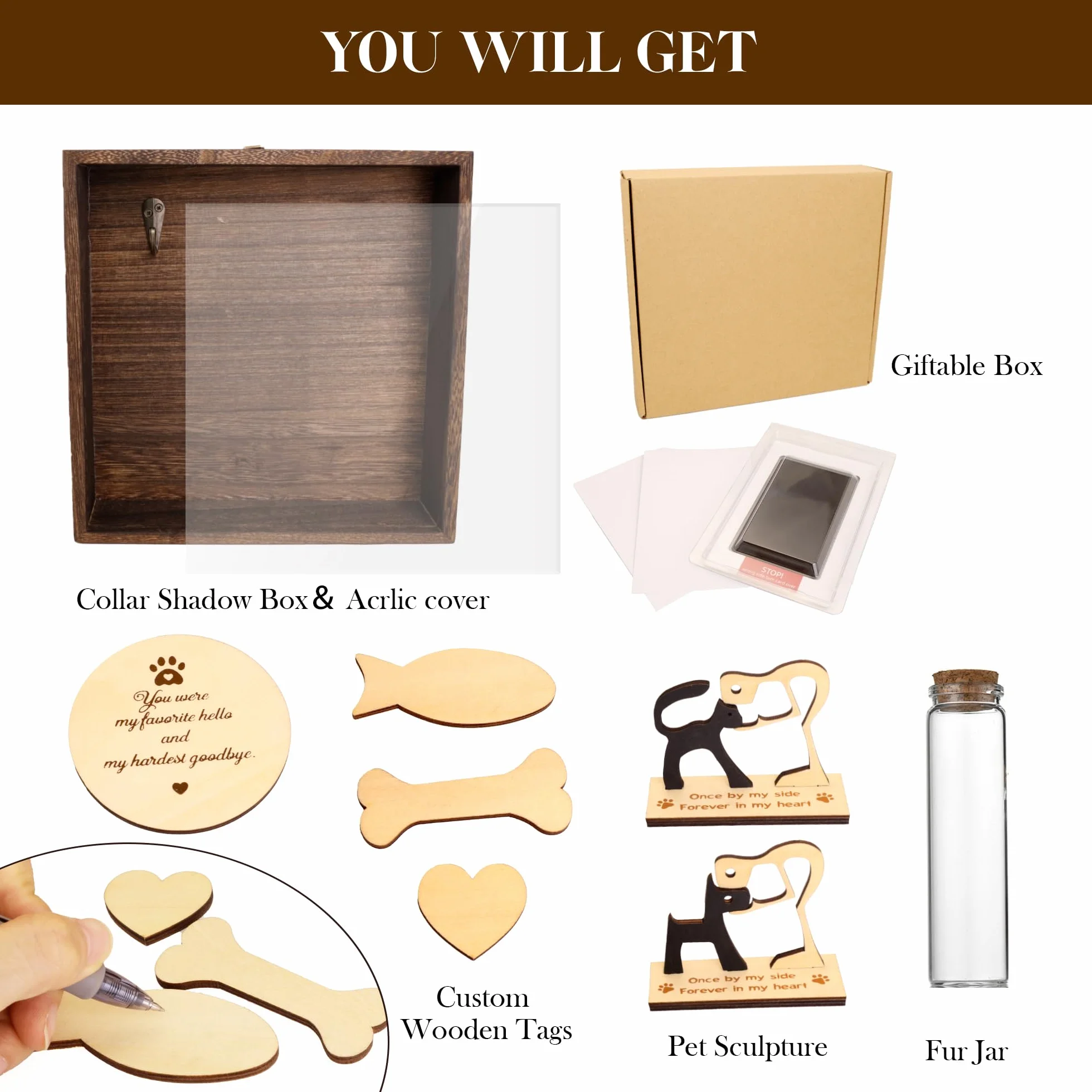 21,8 cm Große Schattenbox für Haustiere Gedenkgeschenk,Halsbandhalter,Bilderrahmen,Hundeskulptur Holz,Beileidsgeschenk Tierliebhaber,Tisch Wandbehang (Dunkelbraun)