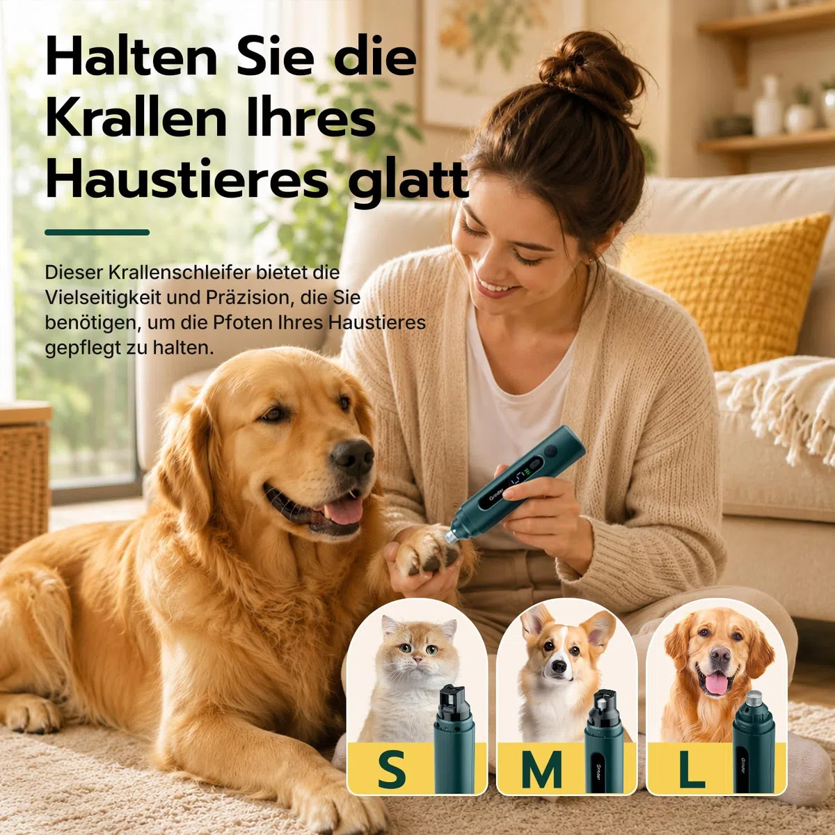 Krallenschleifer für Hunde – LED Beleuchtung, 5 Stufen, 45 dB leiser Motor – für kleine, mittelgroße & große Hunde und Katzen