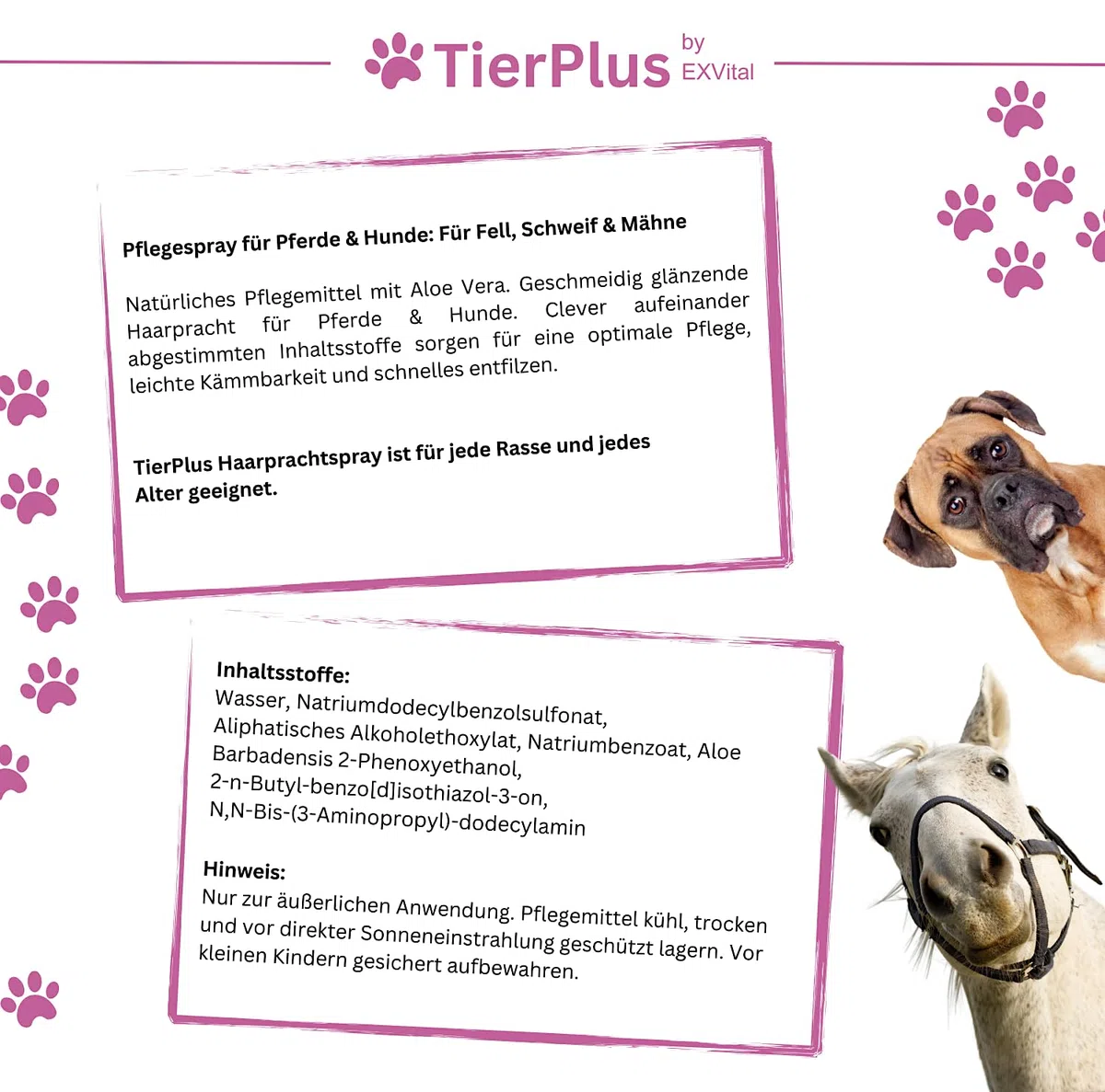 Haarpracht Spray für Pferde & Hunde, 500 ml Sprühflasche, Fell-, Schweif-, & Mähnenspray, Pflegespray für seidigen Glanz, leichte Kämmbarkeit & Entwirrung, natürlich hautschonende Pflege