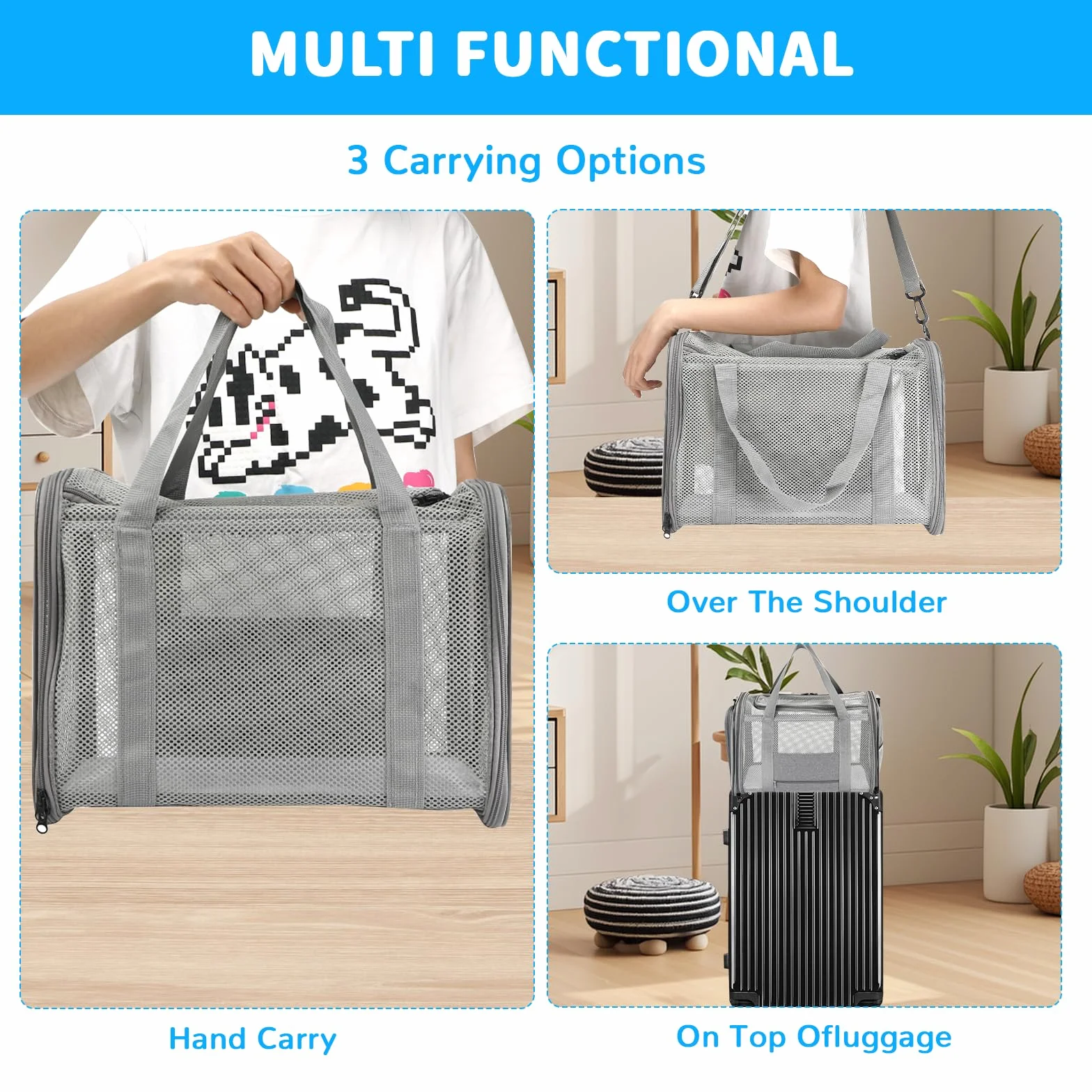 Katzentragetasche, Transporttasche für Katze Hund, Hundetransportbox Hundebox Faltbar, Katzentransportbox mit Tasche & Griffen, Transportbox für Kleine Hund Katze, Zug, Reisen(42x26x29cm)