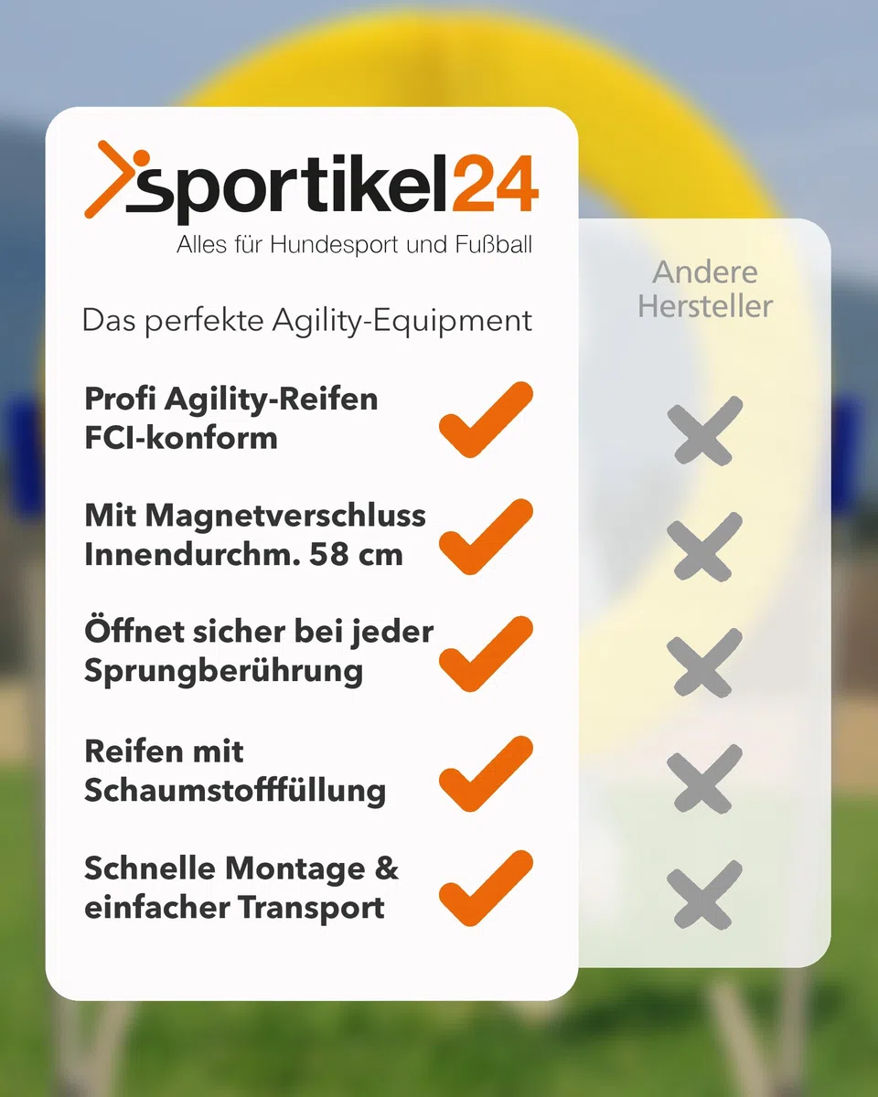 Safety Agility-Reifen – FCI-konform – mit Magnetverschluss & Schaumstofffüllung – höhenverstellbar & sicher – Agility-Training für Hunde