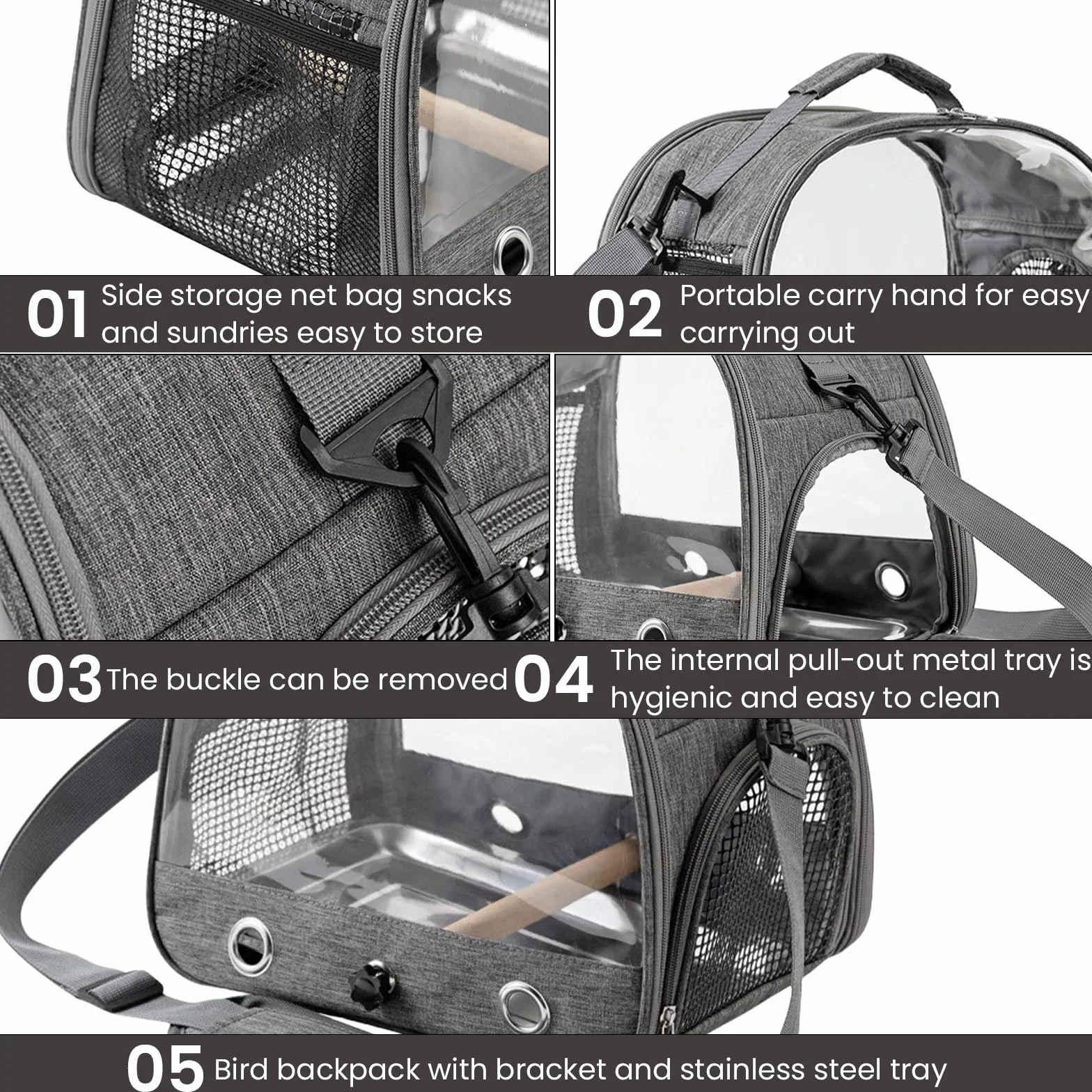 Rucksack Für Vögel, Vogel-Tragetasche, Transportbehälter Für Vögel Tragbarer Vogelkäfig Vogel Transporttasche Mit Holzstab, Edelstahl-Tablett Für Papageien, Sittiche, Wellensittiche