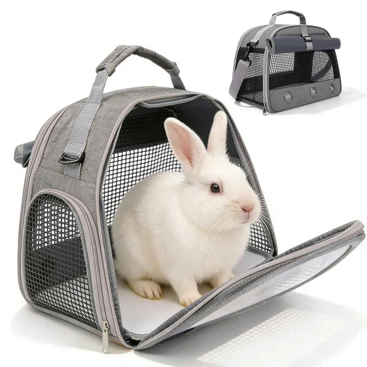 Kleine Haustier-Tragetasche, Kleintier Tragetasche, Faltbar Und Atmungsaktiv Kaninchen-Tragetasches Mit Stabilem Griff Für Hamster Igel Meerschweinchen Und Kleine Haustiere (Grau)