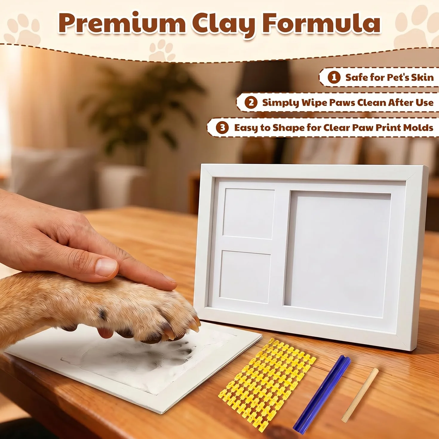 Pfotenabdruck Set Hund Katze, Baby Fussabdruck Set 0-6 Monate, Abdruck Bilderrahmen aus Ton, pfotenabdruck set katze, Hunde Geschenke, zum Aufhängen oder Aufstellen, Weiß