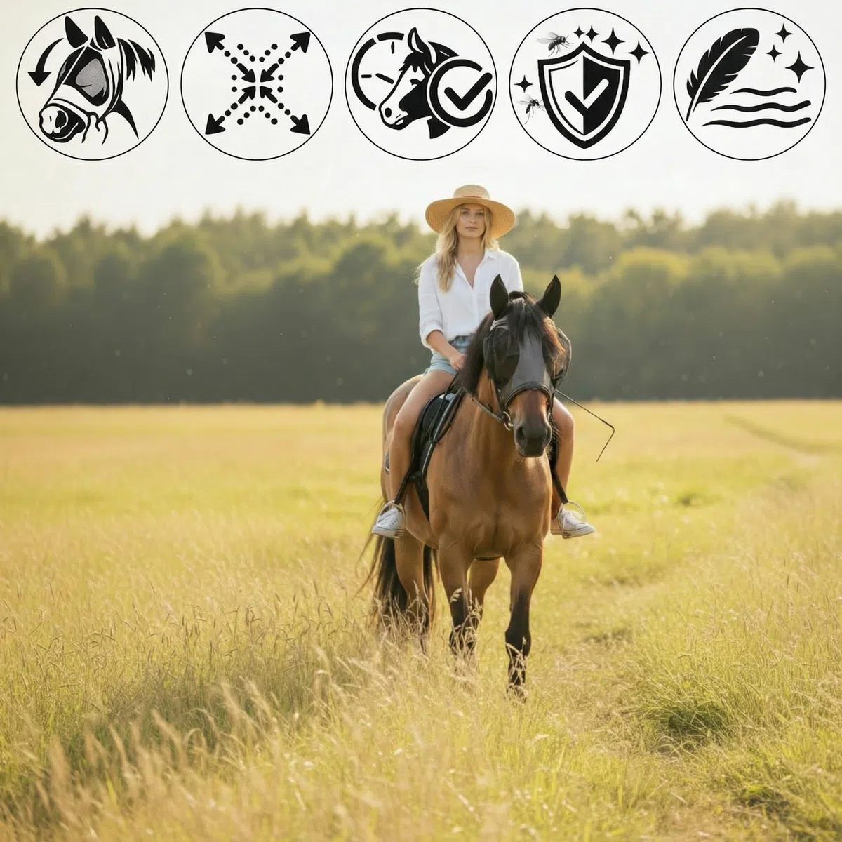 Imperial Riding Fliegenmaske „Trail Ride Basic“ elastischer Insektenschutz, Taupe, Cob