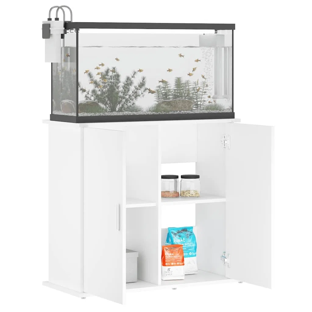 Aquariumständer Weiß 81x36x73 cm Holzwerkstoff mit 4 Türen, Aquariumschrank für Fischfutter und Zubehör, stabiles Aquariumregal
