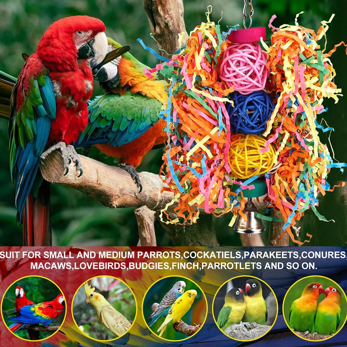 Vogelspielzeug, Seil mit Glocke, bunt, zum Kauen, Sitzstange, Wellensittiche, Schaukel, Klettern, Fußstütze, Käfigzubehör