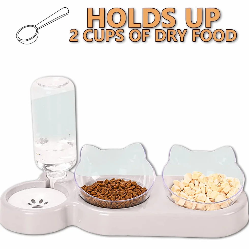 3-in-1 Katze Futternapf und Wassernapf Set, Katzennapf 3er Set, Doppel-Katzennäpfe mit Wasserspender für Haustiere, Futternapf und Wassernapf für Katzen und Kleine Hunde