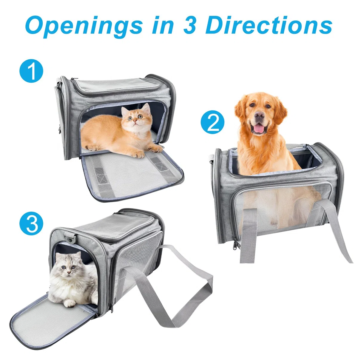 Transporttasche Katze, Faltbare Hundetragetasche Katzentragetasche, Transporttasche für Katze Hund, 45x25x26 cm Hundetransportbox, Haustiertragetasche, für Mittel Kleine Haustiere (Grau)